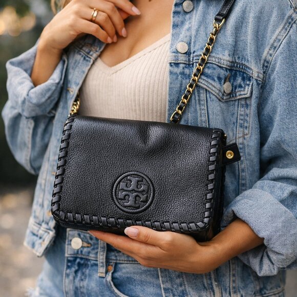 Tory Burch Handbags - Tory Burch Marion Combo Crossbody Bag Black Leather Whipstitch Classic